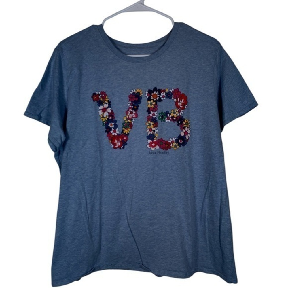 Vera Bradley Floral VB Graphic Blue Shirt Size XL EUC #VEG-0094